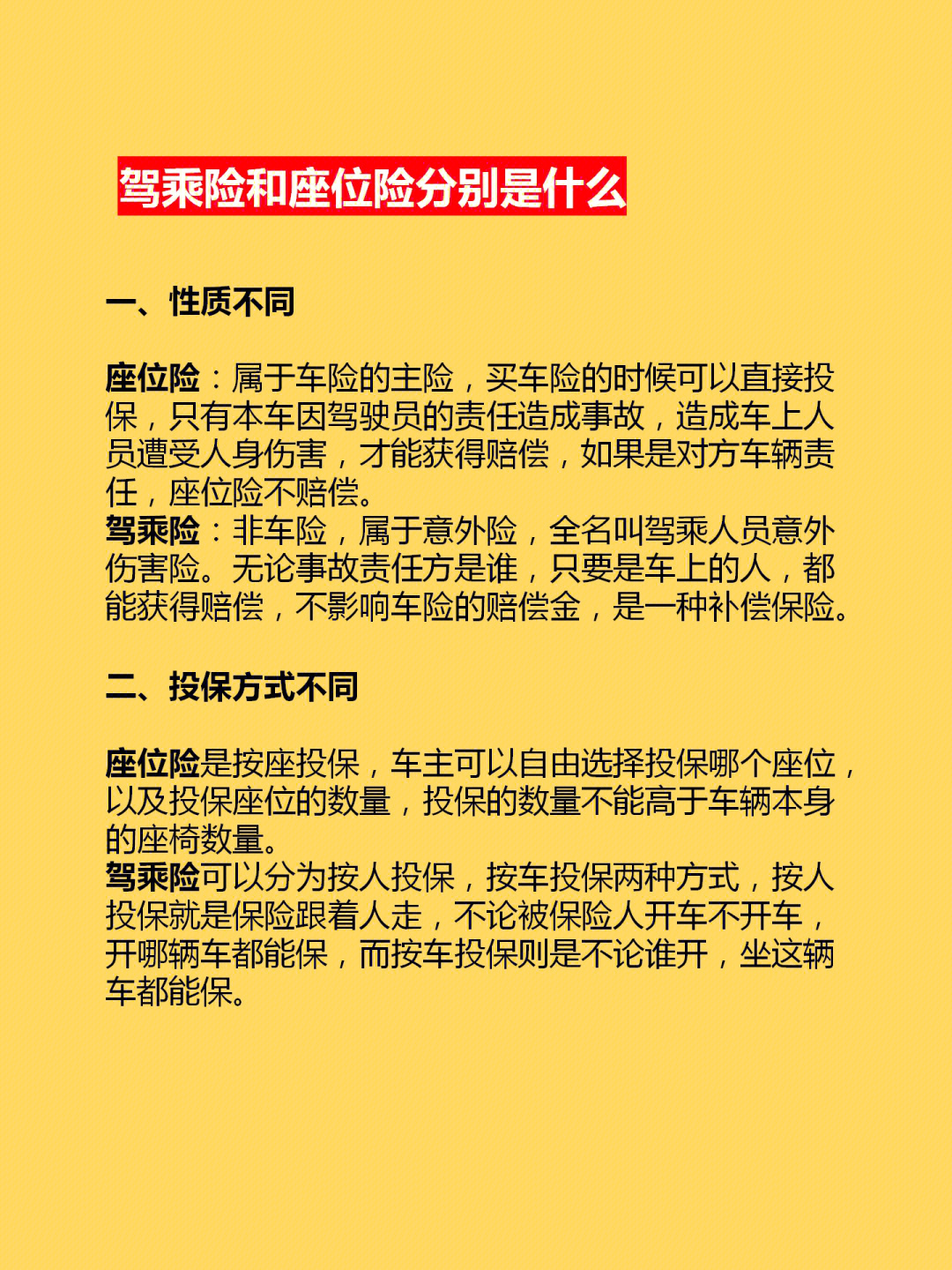 图解，驾乘险与座位险的区别——出行安全的双重保障